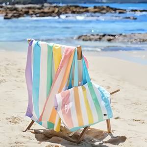 Sac d'épicerie en coton à rayures personnalisable de 21 pouces Sac fourre-tout réutilisable pour femmes Sac de plage à rayures rayé - Product Image 2