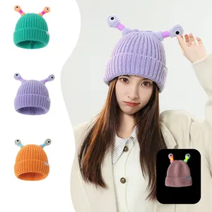 Gorro de lana para niños adultos de otoño e invierno al por mayor, bonitos tentáculos emisores de luz extravagantes de dibujos animados, gorros de punto cálidos