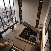 Lit plateforme Tatami intégré de style loft moderne Manhattan sur mesure avec armoire haute pour suite parentale