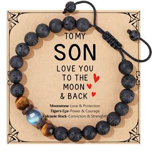 Ideas de Regalos para Adolescentes, Regalo de Graduación para Él, 10, 12, 16, 18 Años, Regalo de Cumpleaños para Su Hijo, Pulsera de Cuentas de Piedra Natural de Hematita - Product Image 1