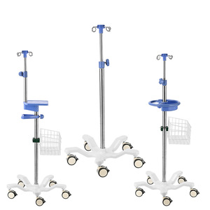 Soporte de suero intravenoso portátil de acero inoxidable con cesta y bandeja para uso clínico - Product Image 1