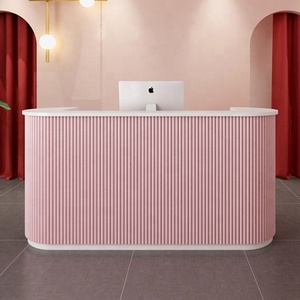 Barber Shop Wood Nail Customize Spa Light Blue Modern <b>Small</b> <b>White</b> High Quality Front <b>Table</b> Beauty Salon Reception Desk - Product Image 1