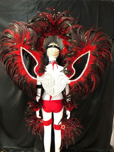 Costume de danse de carnaval pour spectacle de scène de fête de Noël, avec plumes, ailes de plumes, panneau dorsal et coiffe sexy - Product Image 4