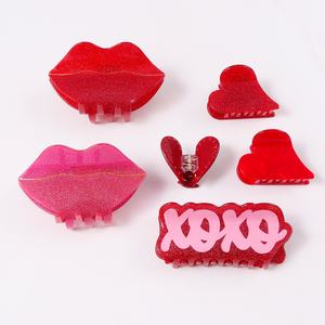 Pinza para el pelo de PVC hecha a mano, estilo dulce y moderno, serie roja, <span class=keywords><strong>con</strong></span> diseño de corazón y garra, para uso diario y versátil, para la parte trasera de la cabeza, venta al por mayor. - Product Image 4