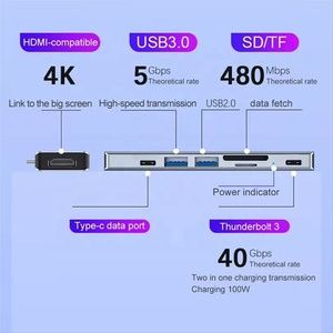 Base de Conexión para Portátil 7 en 1, Hub USB Tipo C <span class=keywords><strong>Dual</strong></span>, USB-C, USB 3.0, 2.0, SD, TF, Adaptador Multipuerto con <span class=keywords><strong>HDMI</strong></span> - Product Image 2