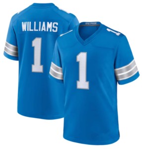 Maillots de football des États-Unis 0 <span class=keywords><strong>Gibbs</strong></span> 97 Hutchinson 16 Jared Goff 14 St Brown 20 Sanders 58 Sewell 5 Montgomery Respirant 100% Polyester - Product Image 2