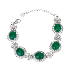 Bracelet Chaîne Géométrique Plaqué Or en Laiton Écologique avec Calcédoine Verte et Zircon, Bijou de Mode Féminin Élégant pour le Quotidien, Vente en Gros - Product Image 1