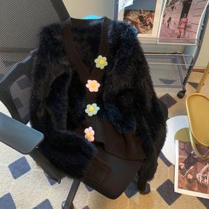 Suéter de mujer de manga larga de <span class=keywords><strong>pelo</strong></span> de visón cómodo Rosa <span class=keywords><strong>cuello</strong></span> en V suéter abrigo de mujer más grueso cálido cárdigan Suelto - Product Image 3