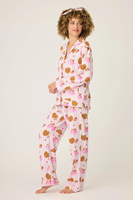 Ensemble de pyjama en coton brossé tricoté, doux, respirant et luxueux, à manches longues, avec taille élastique, pour femmes, vêtements de nuit confortables pour l'hiver
