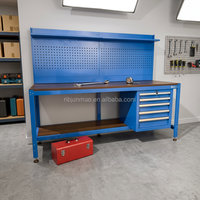 Banco de Trabajo Modular Resistente de 200 cm con Panel Perforado, 5 Cajones, Regleta Integrada, Capacidad de Carga Máxima de 600 kg, Personalizable OEM/OBM