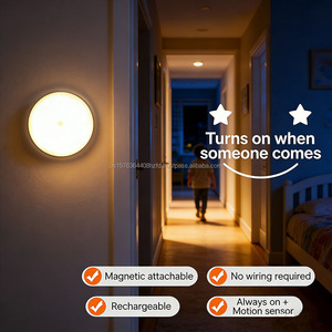 <b>LED</b> smart magnetic induction <b>light</b> USB rechargeable <b>bedroom</b> hallway <b>light</b> automatic human body sensor round cabinet <b>light</b> 5v - Product Image 2