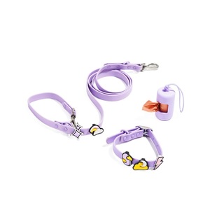 Waterproof Outdoor Travel Logo Embossed PVC Pet <strong>Collar</strong> Custom <strong>Dog</strong> Leash with <strong>DIY</strong> Plush Toy Charms Leash Set - Product Image 2