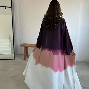 Nieuwe Aankomst Islamitische Kleding Kimono Anti-Pilling Vest Jas Ademend Abayas Tie Dye Vrouwen Moslim Jurk Voorkant Open Abaya