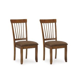 <strong>Spindle</strong> Back 18" Dining <strong>Chairs</strong> (Set of 2) - Rustic Light Brown with Upholstered Cushioned Seat - Product Image 1