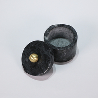 Pot de rangement rond en marbre gris foncé - Design avec bouton en métal - Diamètre 8x8cm H pour bijoux, bonbons secs et stockage alimentaire