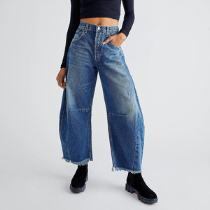 <strong>Women</strong> Baggy Wide Leg Trousers <strong>Jeans</strong> Barrel Boyfriend <strong>Cropped</strong> Hem Denim Pants Japanese 2000s Style Y2k Female Clothing 2024 - Product Image 1