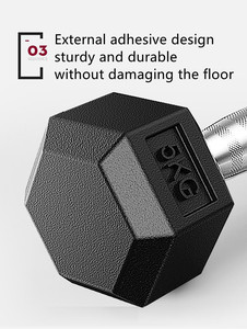 Haltères hexagonaux en fonte recouverts de caoutchouc 1-50 kg 2-100 lb, logo personnalisé OEM, couleur et poids sur mesure, certifiés CE, vente en gros d'usine, pour salle de sport commerciale - Product Image 4