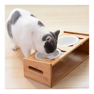 Wood Handicrafts Raised Pet Feeder Solid Bamboo Stand Perfect for Cats and Small Dogs