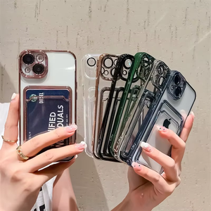 Funda de teléfono con tapa galvanizada de lujo para iPhone 15 16 <span class=keywords><strong>Pro</strong></span> <span class=keywords><strong>Max</strong></span> <span class=keywords><strong>11</strong></span> con bolsillo para tarjeta y parachoques transparente - Product Image 2