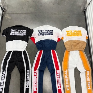 ชุดเซ็ตเสื้อแจ็คเก็ตกันลมพิมพ์ลายตามสั่งสำหรับนักออกแบบสตรีทแวร์ กางเกงวอร์มขายาวผ้าไนลอนหนานุ่มสำหรับฤดูหนาว ชุดวอร์มผู้ชาย - Product Image 3