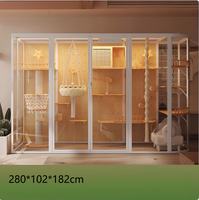 USMILEPET Villa pour chat en bois massif aux coins arrondis, cage panoramique en verre, vue complète, cage sécurisée transparente, maison pour chat DIY, enclos de luxe pour chat