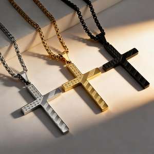 <b>Cross</b> American Flag Stainless Steel Necklace Unisex Hip Hop Fashion Pendant - Product Image 2