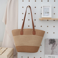 Style campagnard français coton corde tissé grande capacité femmes sac à bandoulière rayé plage panier bord de mer fourre-tout deux poignées ouvertes