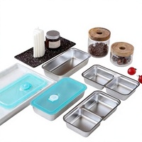 Boîte de conservation alimentaire en acier inoxydable 304, boîte à lunch, boîte bento, couvercle hermétique, compatible micro-ondes, design à quatre panneaux, double compartiment