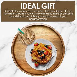 Étagère à épices rotative en bambou, plateau de service rond rotatif, comptoir en bois d'acacia, plateau tournant Lazy Susan, organisateur avec poignée - Product Image 4