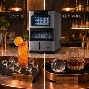 Máquina de Hielo para Encimera, Esferas de Cristal 2 en 1, Doble Producción de 3cm y 6cm, 8 Bolas, 30 Min, 384/Day, <60dB, Compacta, Enchufable, para Cocina, CE ETL - Product Image 2