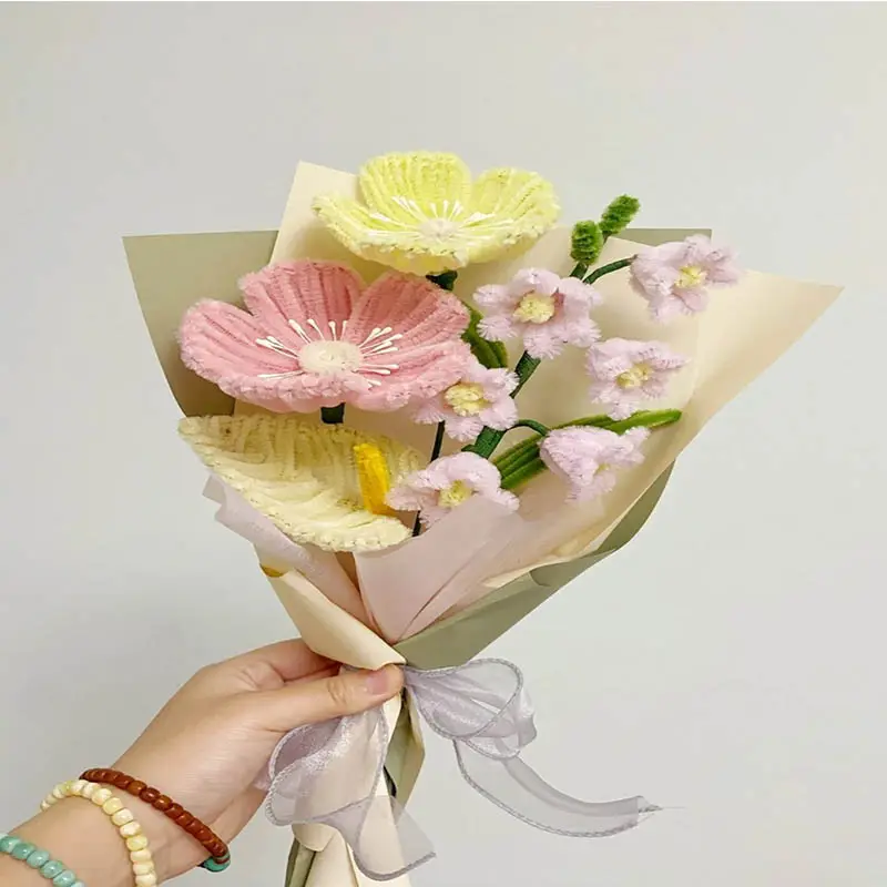 手作りDIYツイストスティックチューリップの花束手作り花素材バッグ織り自作花の花束ガールフレンドへのギフト