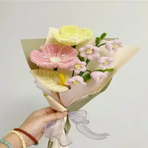 El yapımı DIY bükülmüş çubuk buket laleler ev yapımı çiçek malzeme çanta dokuma kendinden yapılmış buket çiçekler hediye kız arkadaşı için