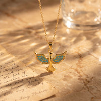 Collier tendance avec pendentif pigeon vintage - Chaîne fine en cuivre et zircon cubique pour femme