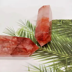 Torre de cuarzo de alta calidad con piedras curativas, cristales naturales, Varita de cristal, punto de fuego rojo