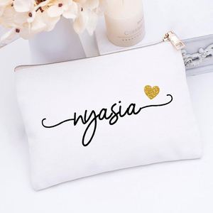 Pochette zippée en coton écologique personnalisée 2023, petite, pour maquillage, sacs de maquillage en toile de coton uni avec logo - Product Image 3