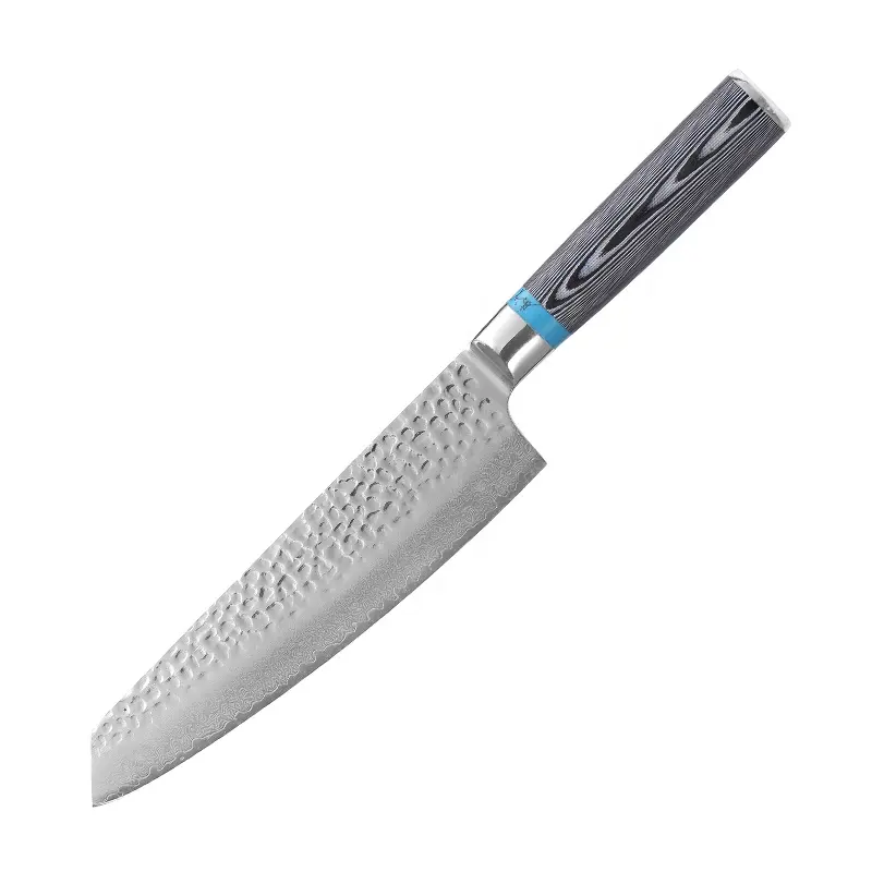 Profesional personalizado de alta calidad de acero de Damasco tallado chino cuchillo de cocina cuchillo de chef de cocina con mango de grano de madera G10