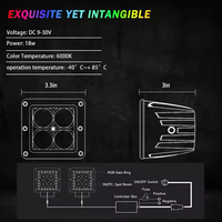 Télécommande sans fil RF étanche 3 pouces 18w RGB Square Offroad Lights Led Work Light Party Light avec Chaser RGB Halo