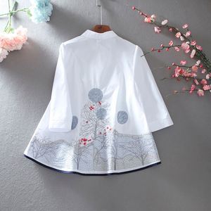 Chemisiers pour femmes en coton, à manches trois-quarts, avec broderie florale de style littéraire et motifs industriels, Nouveauté Printemps <span class=keywords><strong>2022</strong></span>, Vente en gros - Product Image 3