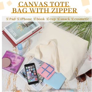 Sac fourre-tout moyen personnalisé en toile naturelle avec fermeture éclair, boucle réglable, poignées en coton, réutilisable pour les courses - Product Image 6