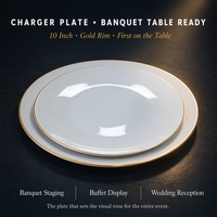 Assiettes de présentation en porcelaine fine avec bord doré, 6, 7, 8, 10 pouces, vente en gros, assiettes de table pour mariage et restaurant, vaisselle en céramique