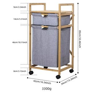 Modern Slim Collapsible Bamboo Large Double <b>Laundry</b> <b>Hamper</b> Foldable <b>with</b> Wheels <b>Lids</b> Handles Home Organizer - Product Image 3