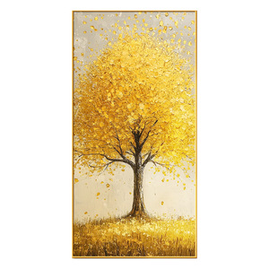 Golden Money Tree Oil <b>Canvas</b> Painting Vertical Framed <b>Wall</b> Art For Entryway Hallway Decor - Product Image 5