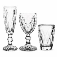 Ensemble de verrerie vintage en verre gaufré à coupe diamantée, sans plomb, comprenant des gobelets à pied et des verres à eau, vente en gros d'usine, personnalisable pour mariage et bar