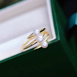 Bague en argent 925 de haute qualité avec perles d'eau douce de 3-4 mm, petites perles rondes lisses, bijoux multi-perles - Product Image 1