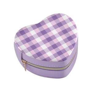 Custom Logo Hawaii Flower Checked Portable PU Leather Travel Accessory <b>Small</b> <b>Storage</b> Organizer Purple Heart-shape Jewelry <b>Box</b> - Product Image 2