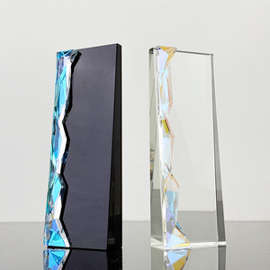 Trofeo de Cristal Transparente con Diseño de Arcoíris y Diamantes, Placa de Premio de Cristal Negro - Product Image 5