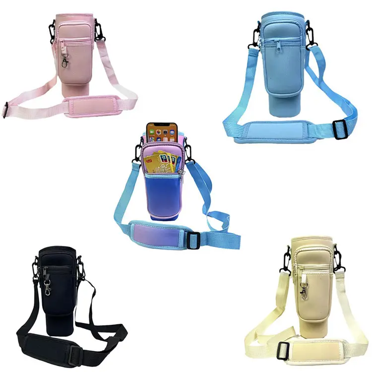 Con bolsillo para teléfono con cremallera Neopreno 40 oz Botella de agua Soporte para taza Funda Stanleydrink Cup Tumbler Sport Gym Sling Bag Pouch