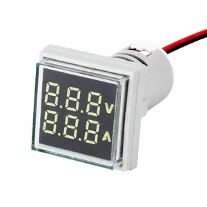 Painel de exibição dupla quadrada de 22mm, testador digital de tensão LED branco, voltímetro, amperímetro, medidor de corrente, indicador CA