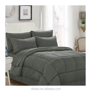 7 Piece 100% Polyester Microfiber Comforter Set Premium Soft Solid Color Grey