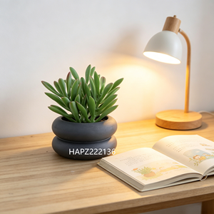 Pianta Succulenta Artificiale in Vaso di Cemento a Doppio Strato, Finta Crassula Stonecrop con Punte Rosse per Decorazione Casa e Ufficio - Product Image 2